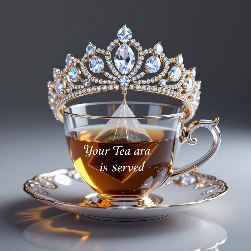 Regal Tiara Adorned with a Teacup in 3D Render Style