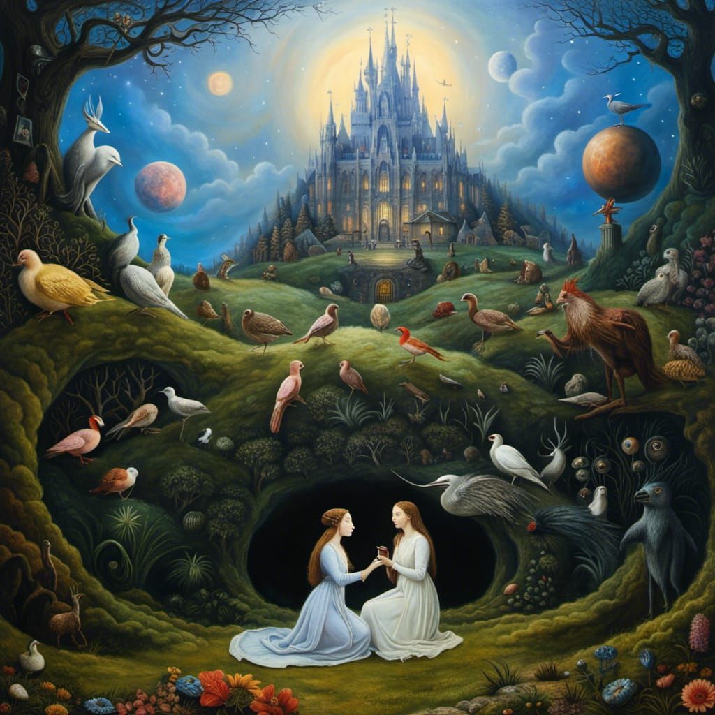 Souls Meeting: A Surreal Gothic Illustration