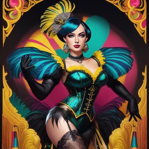 Peacock Cabaret Dancer in Art Deco Style