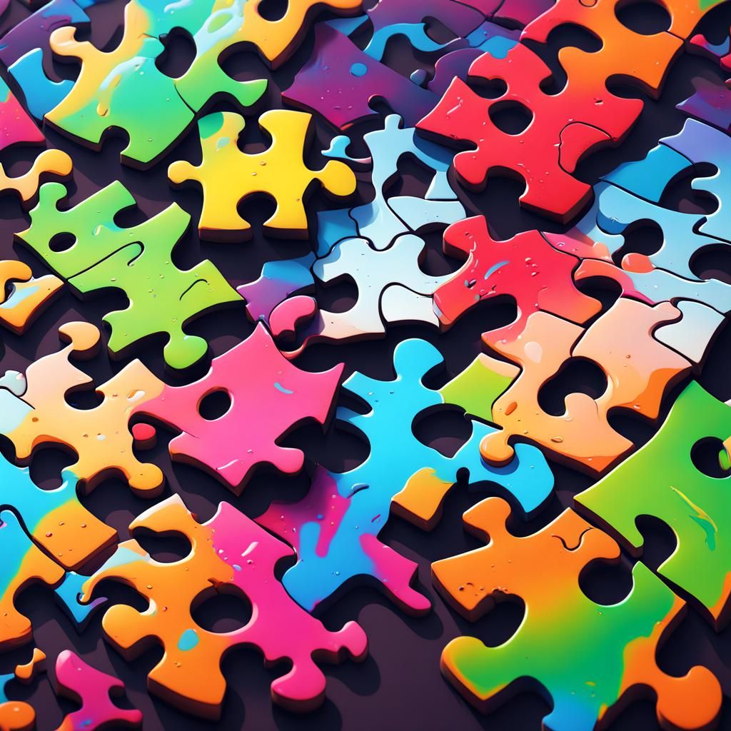 Colorful Graffiti Jigsaw Puzzle in 3D Render
