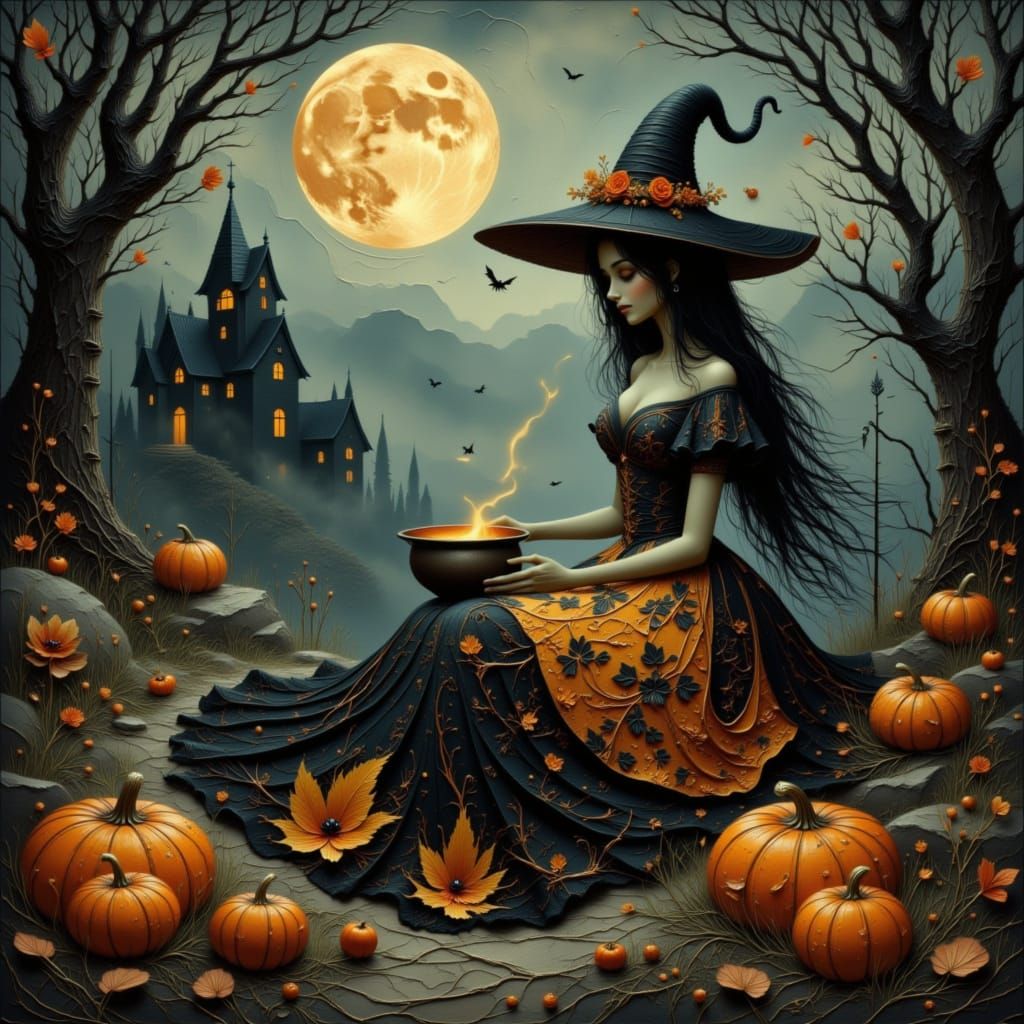 Gothic Witch Ritual in Moonlit Grove