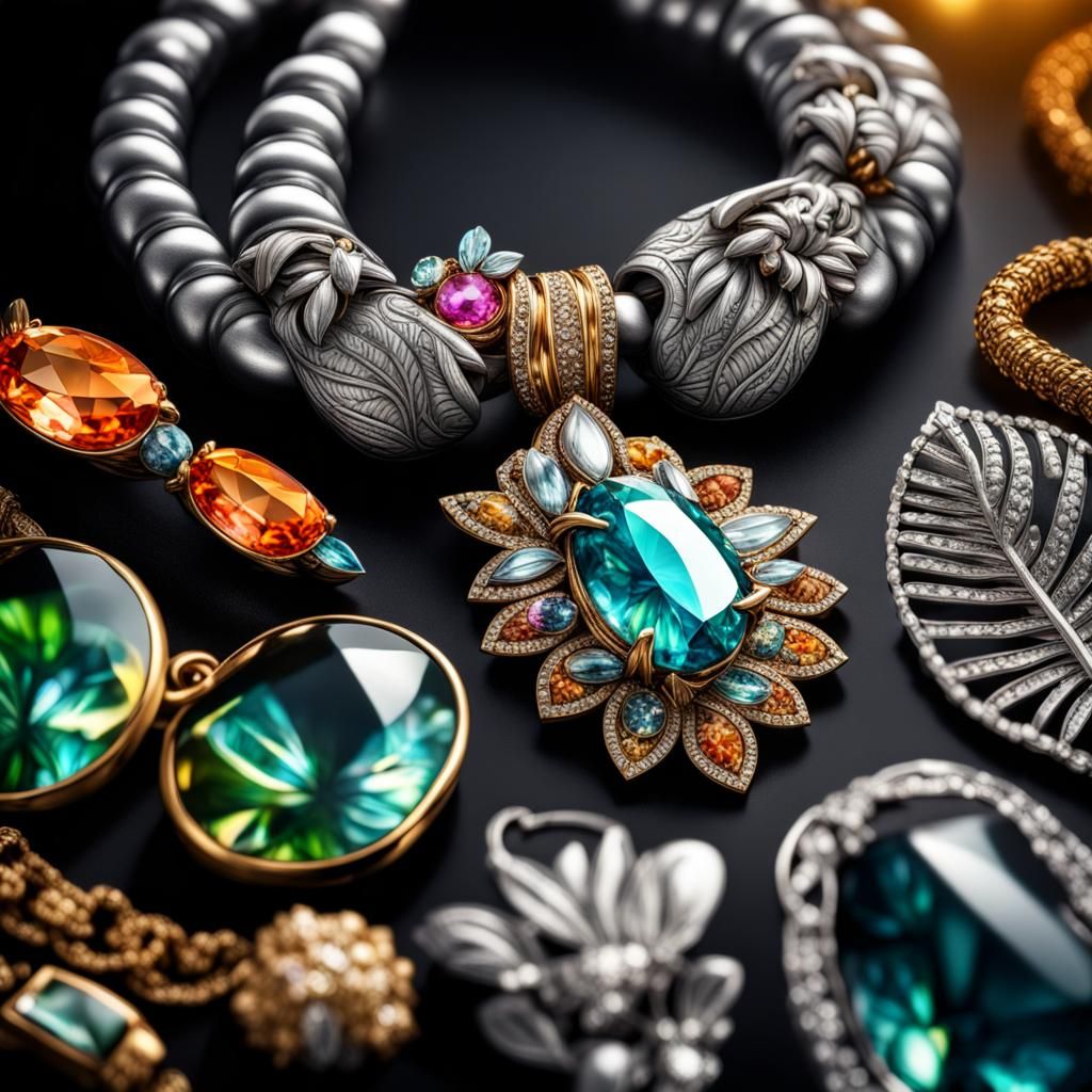 Tropical Graffiti Jewelry with Gemstones in HDR