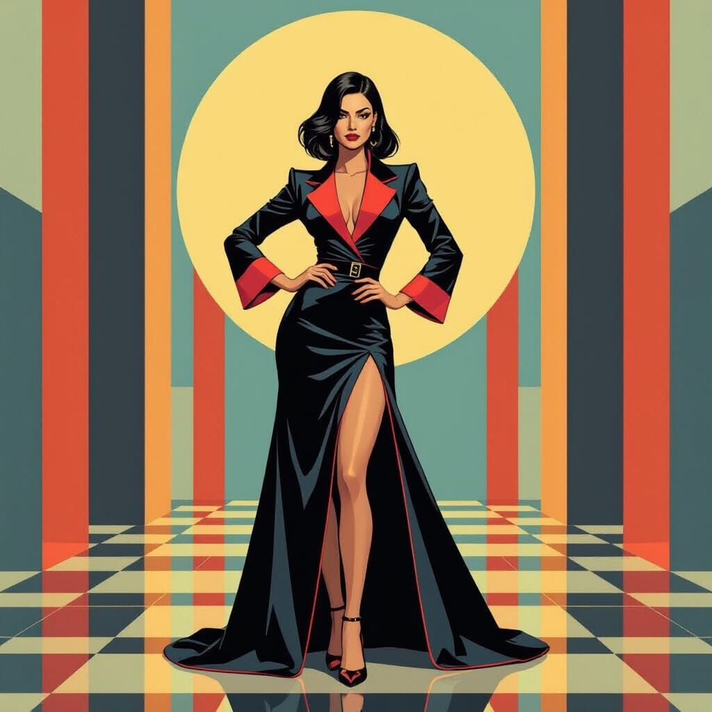 Chic Woman in Bauhaus Setting, Digital Art