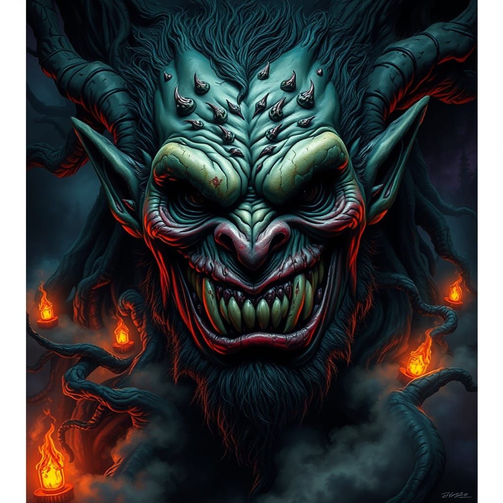 Menacing Troll Face in a Dark, Fantastical Realm