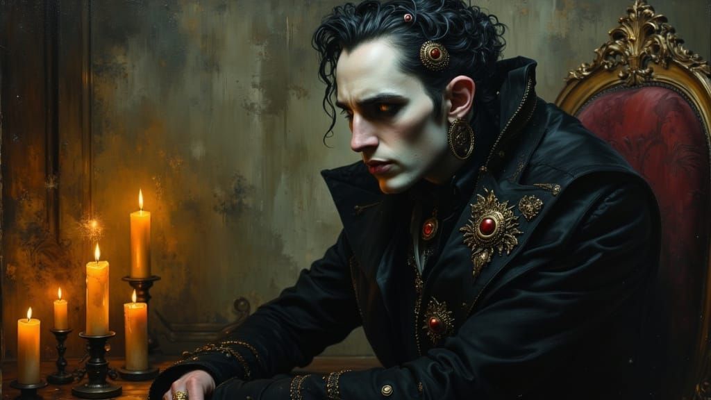 Hypnotic Vampire in Victorian Suit by Candlelight