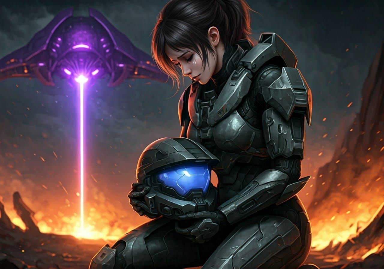 Halo-Inspired Soldier on a Scorched Battlefield