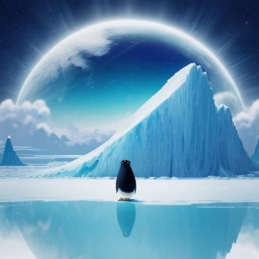 Anime Penguin on Iceberg in Watercolor Style