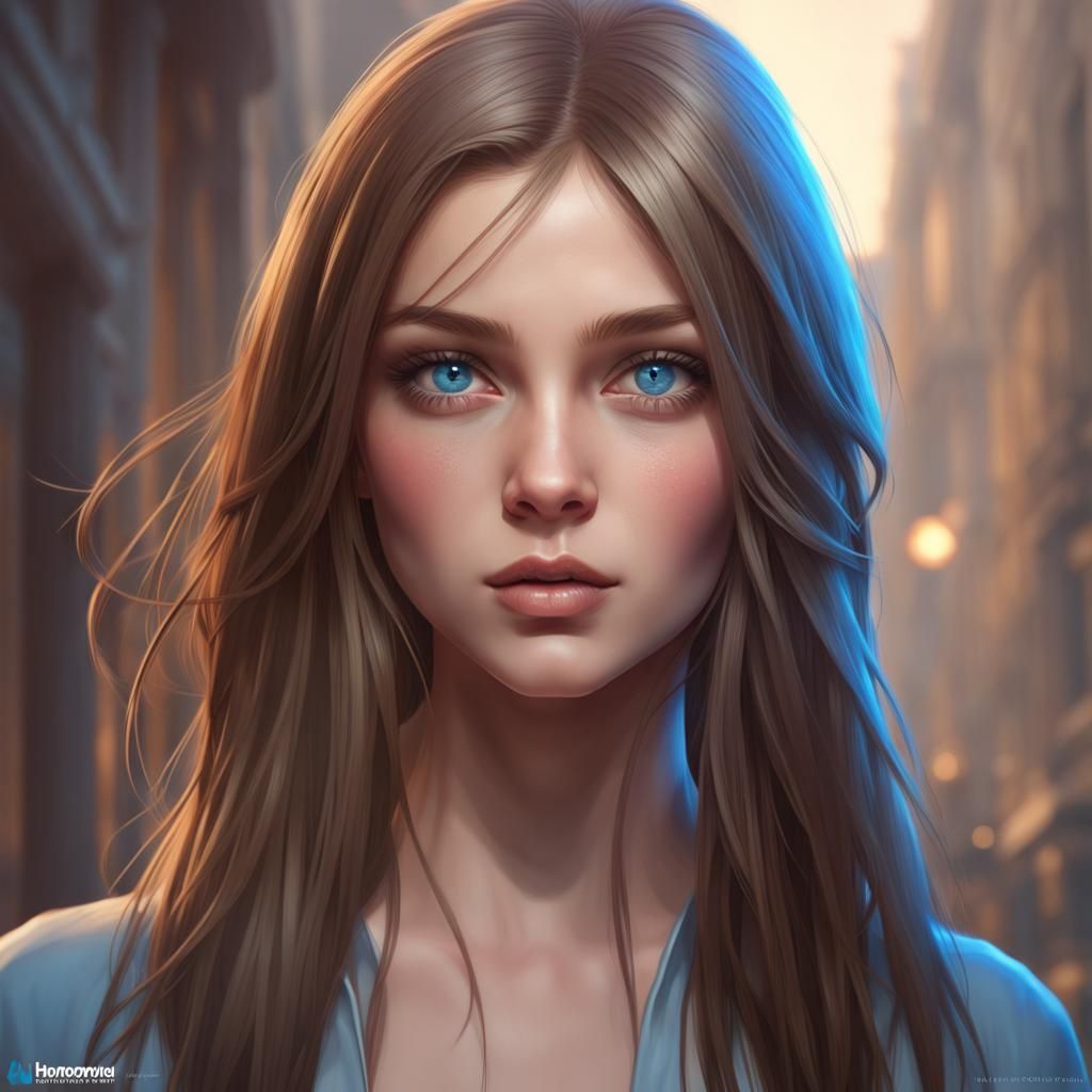 Young Girl Portrait in Hyperdetailed Digital Art Style
