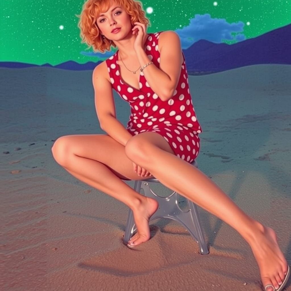 Cyberpunk Woman on Neon Beach at Night