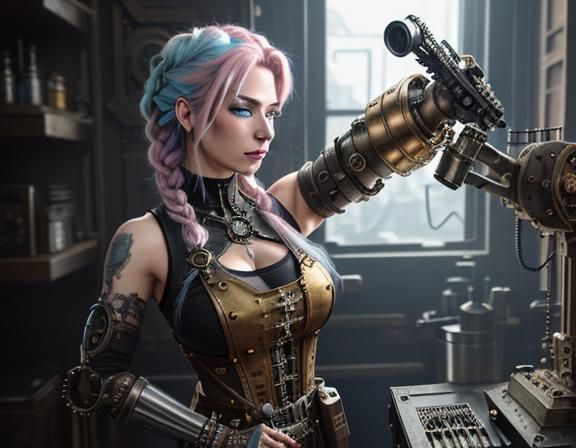 Steampunk Artificer Repairs Intricate Mechanism