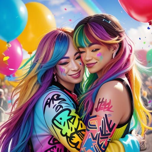 Colorful Digital Art of Two People Embracing