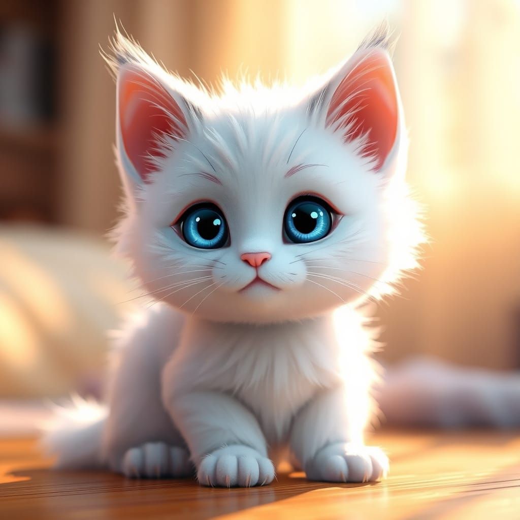 Whimsical White Cat in Warm Light