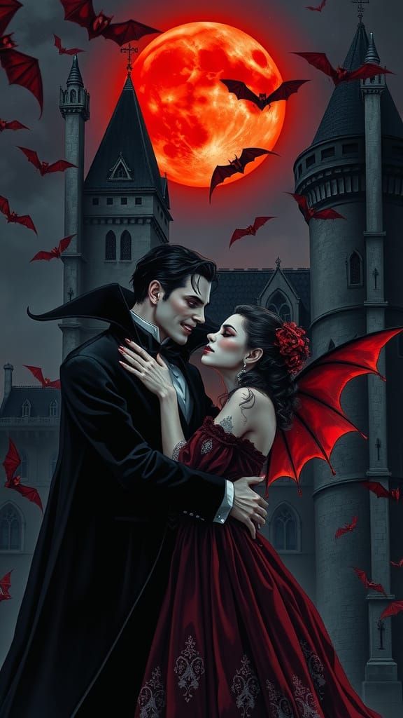 Vampire Couple in Dark Gothic Love, Anime-Inspired