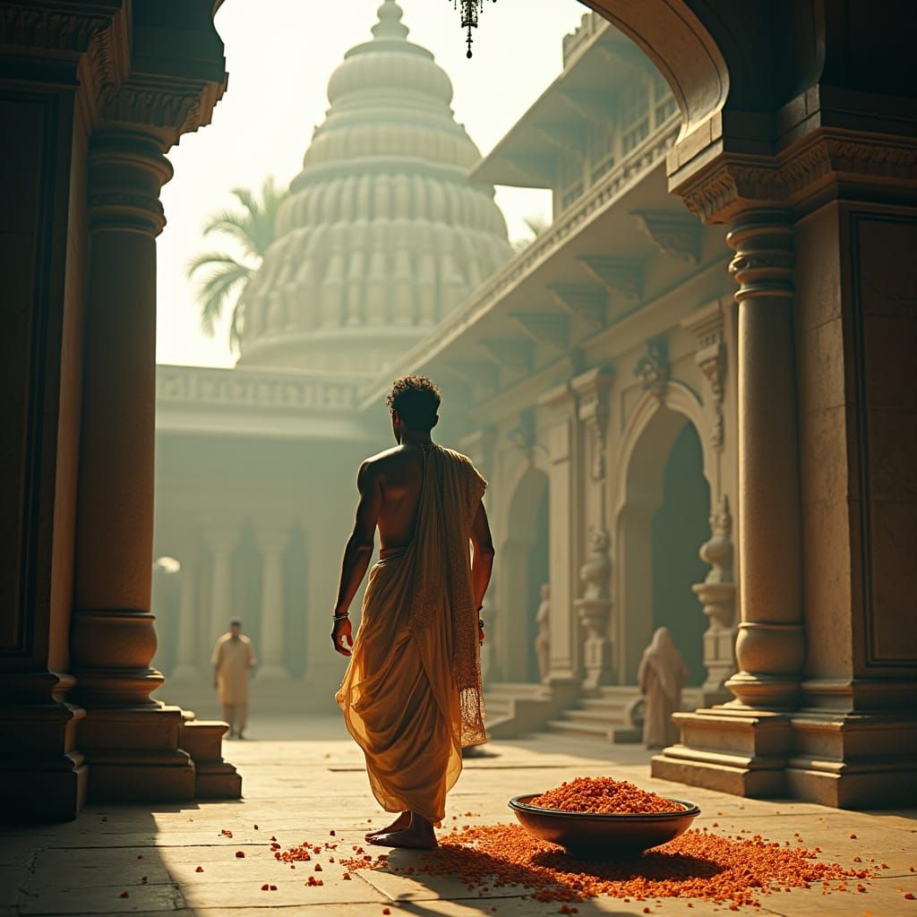 Man Doing Puja at Ornate Shiv Temple in Cinematic Style