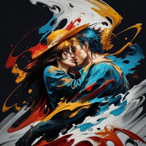 Abstract Expressionism: Lovers Embracing in Oil