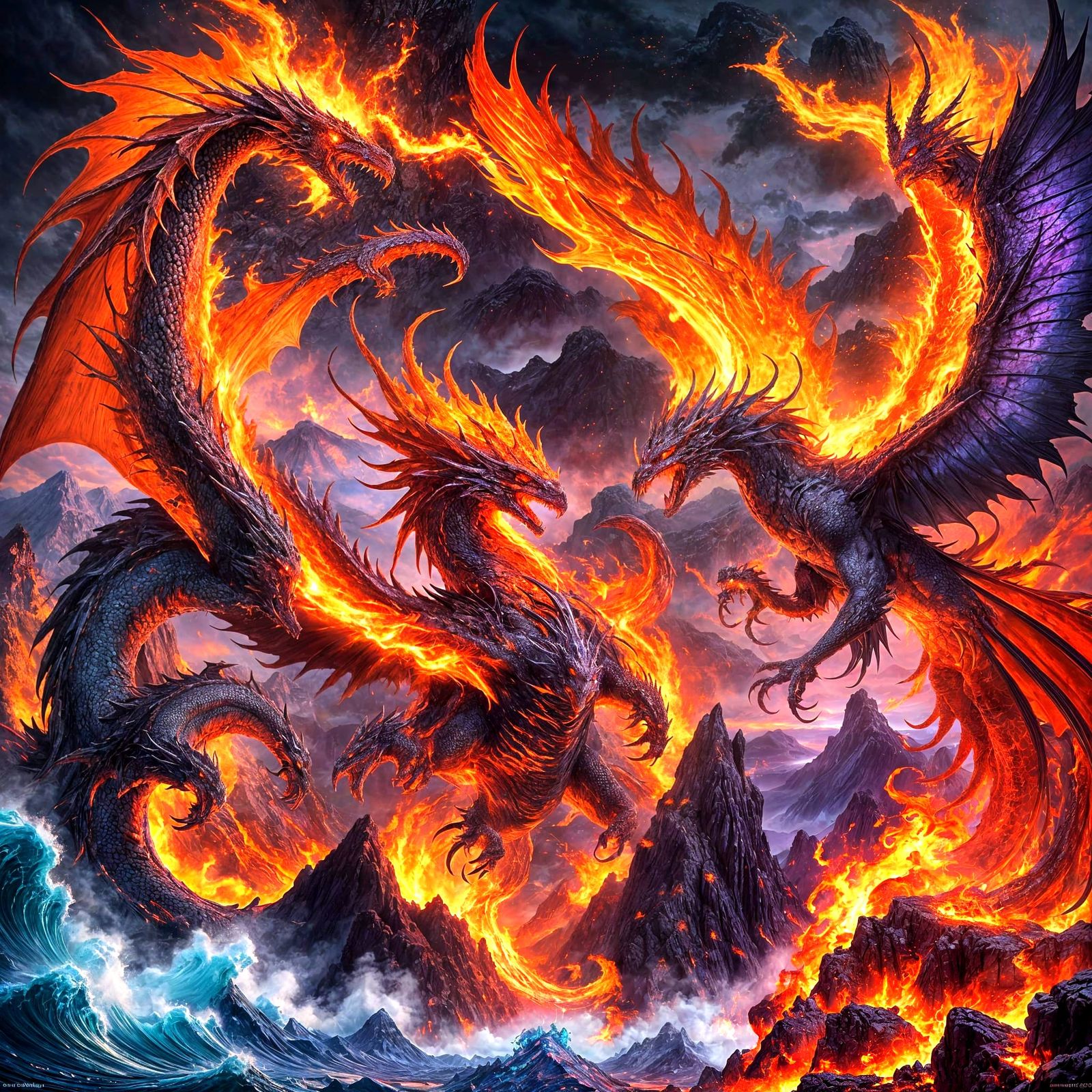 Phoenix and Dragon Battle: Fantasy Concept Art