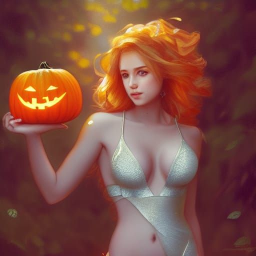 Princess with Pumpkin: Hyperdetailed Digital Portrait