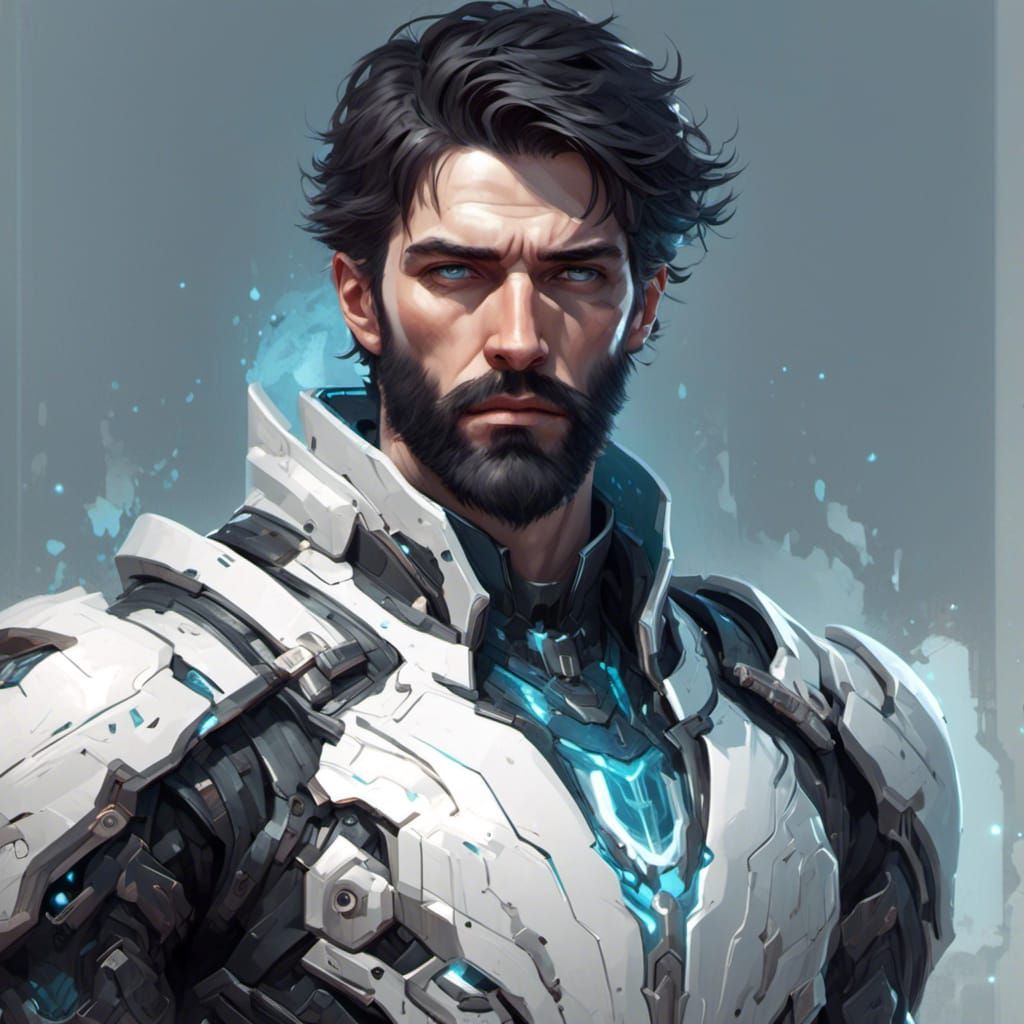 Determined Man in Futuristic Armor, Detailed Portrait