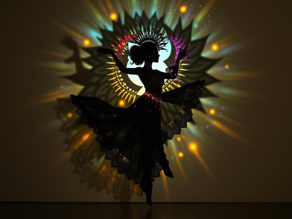 Dancing Shadow Figure in Polychrome Plasma