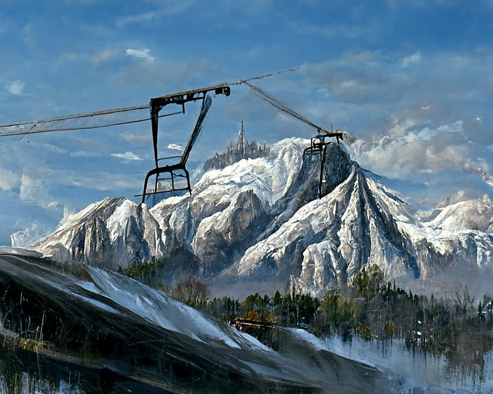 Snowy Mountain Ski Lift: Matte Painting