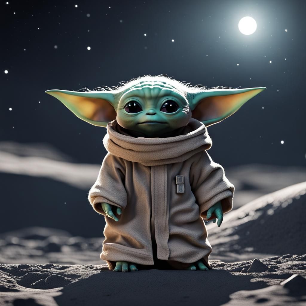 Baby Yoda Observes Earth from the Moon