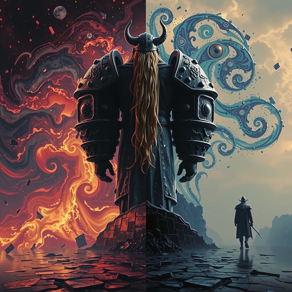 Viking with Golden Hair Amidst Pastel Sky