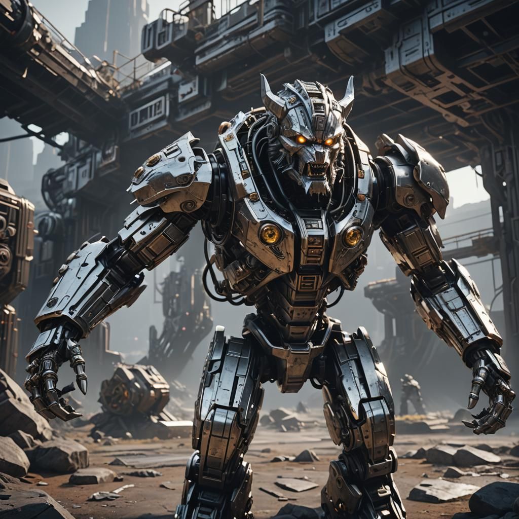 Futuristic Wolfman with Intricate Mech Details