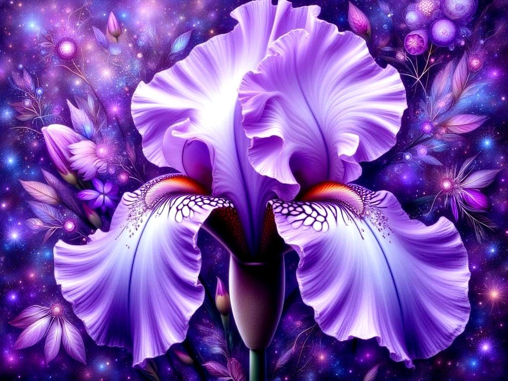 Purple Bearded Iris in Deep Impasto Oil Painting Style