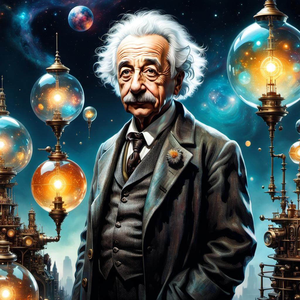 Scientist on Einstein's Shoulder: Photorealistic Digital Art