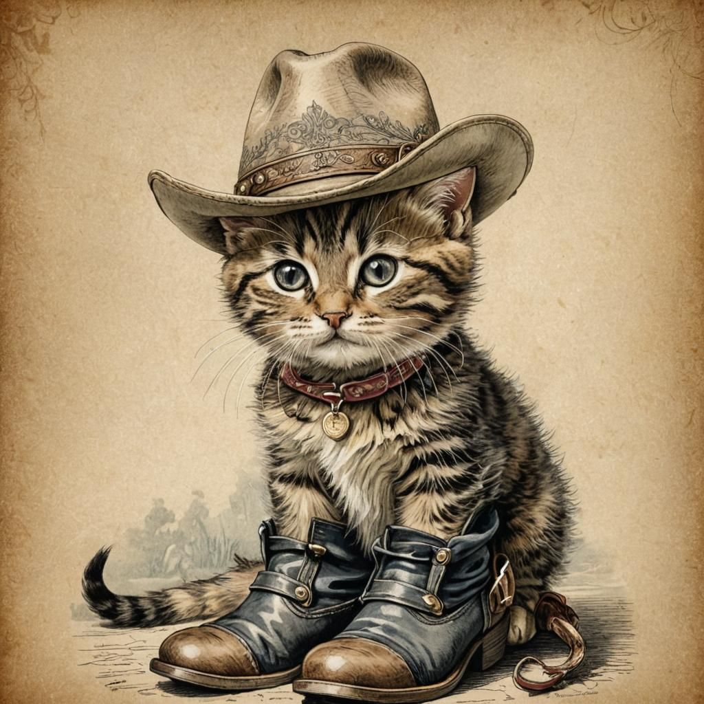 Cowgirl Kitten in Tenniel Illustration Style