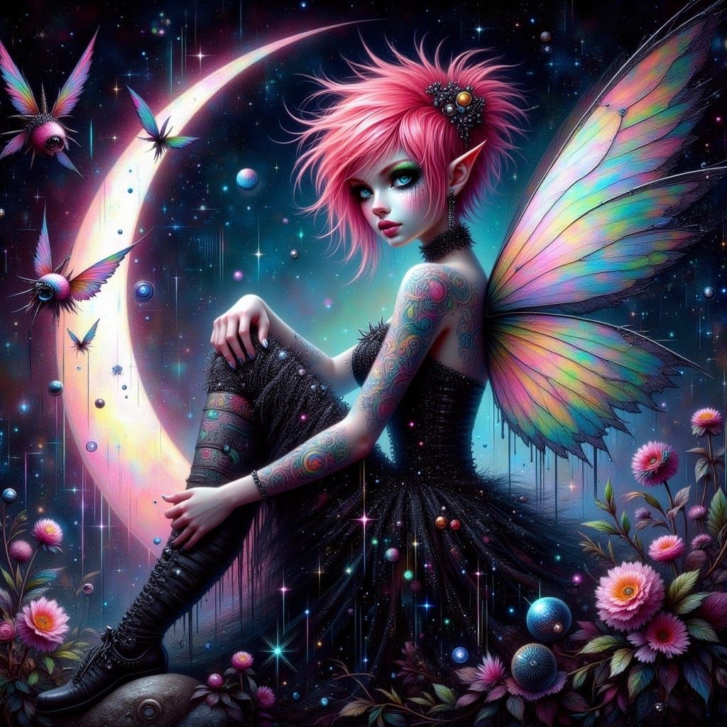 Cyber Fairy on Moon in Digital Art Style