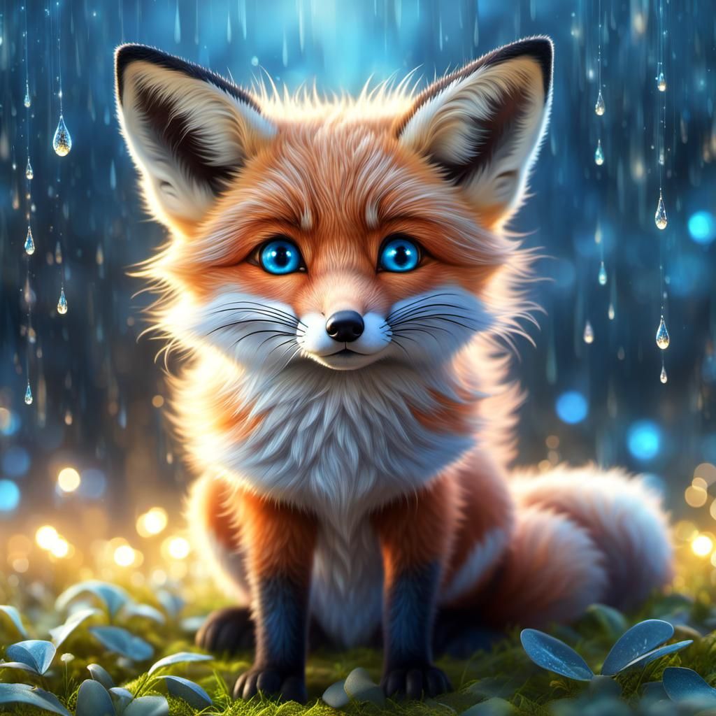 Upset Red Fox with Blue Eyes in Chibi Style