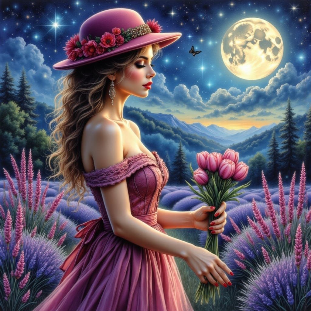 Enchanting Beauty in Lavender Fields at Dusk