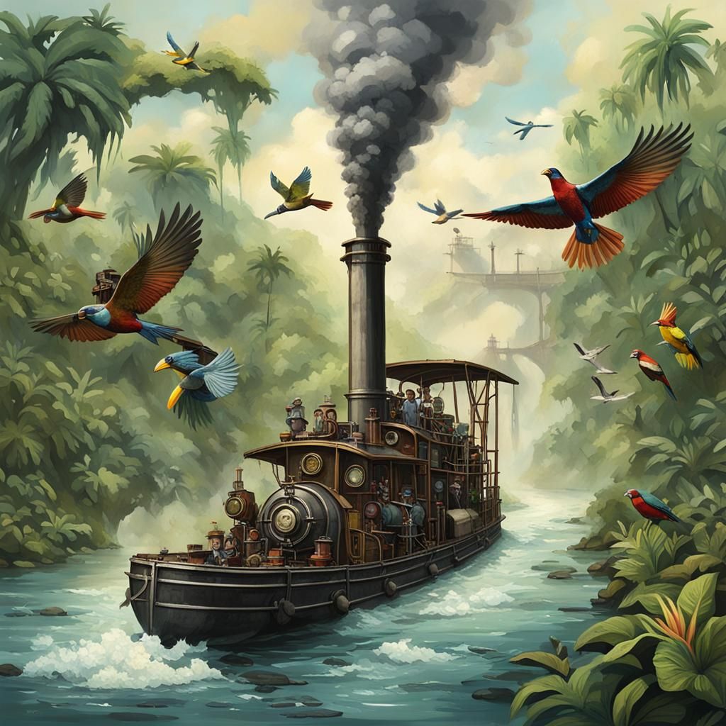 Steampunk Steam Launch on Jungle River