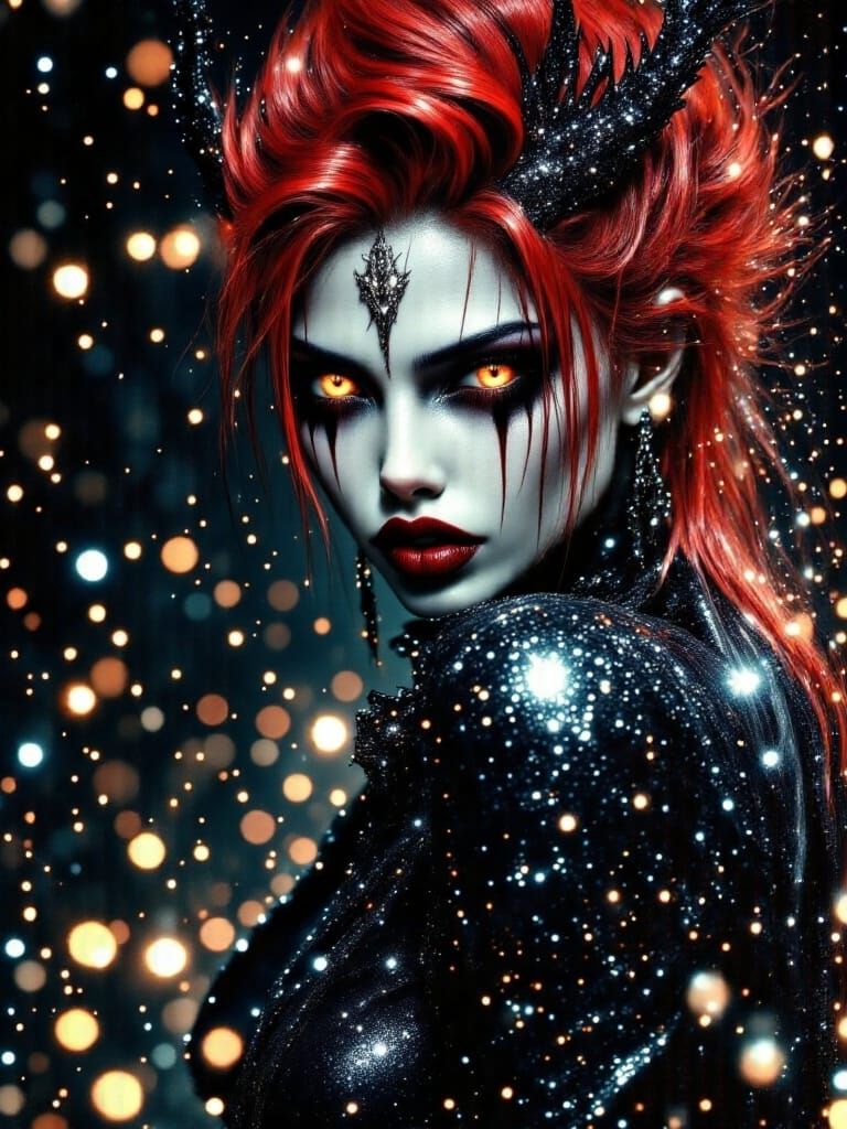 Gothic Postpunk Vampiress with Cracked Porcelain Skin