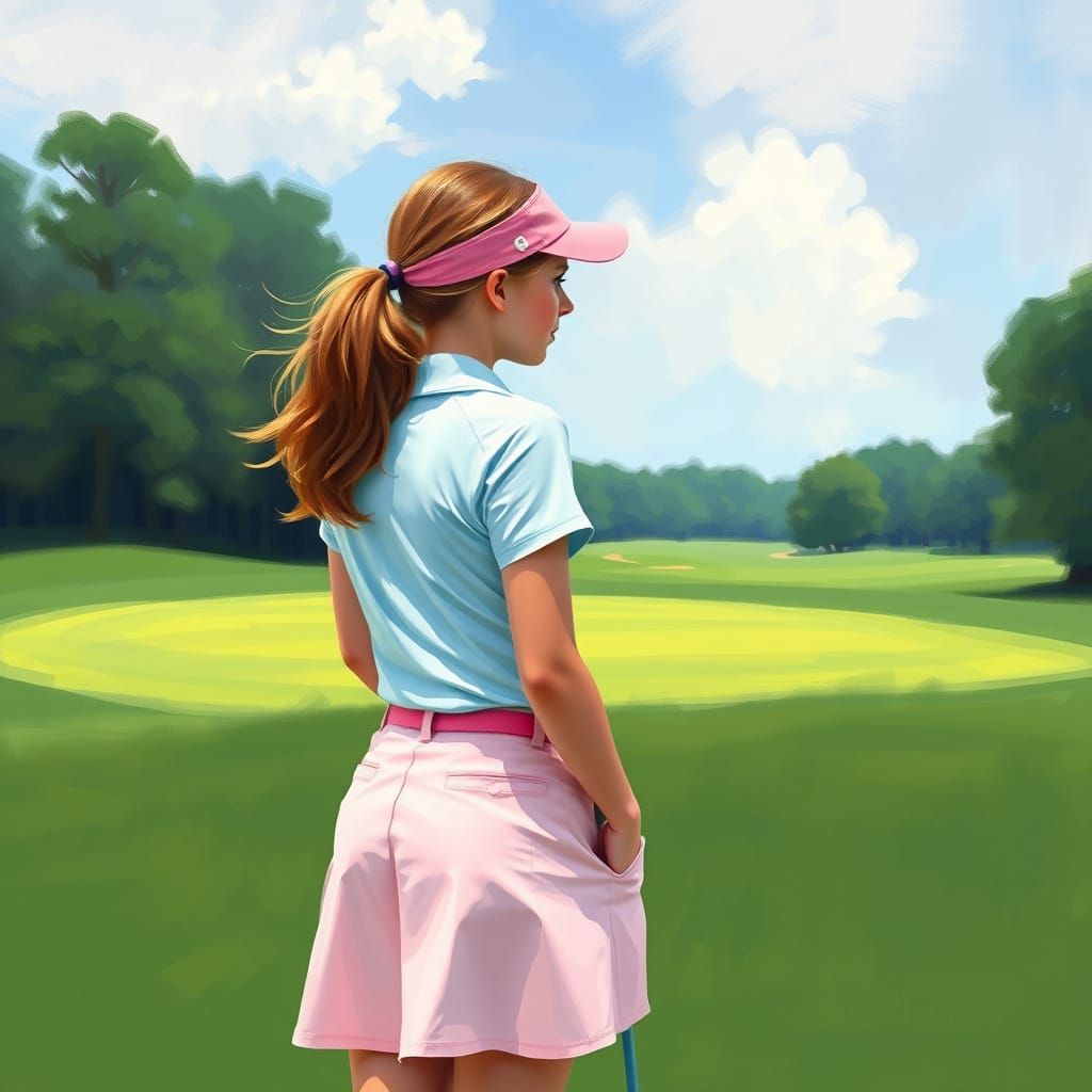 Impressionistic Young Golfer on Green Fairway