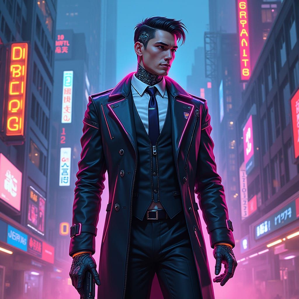 Cyberpunk Hero in Neon City