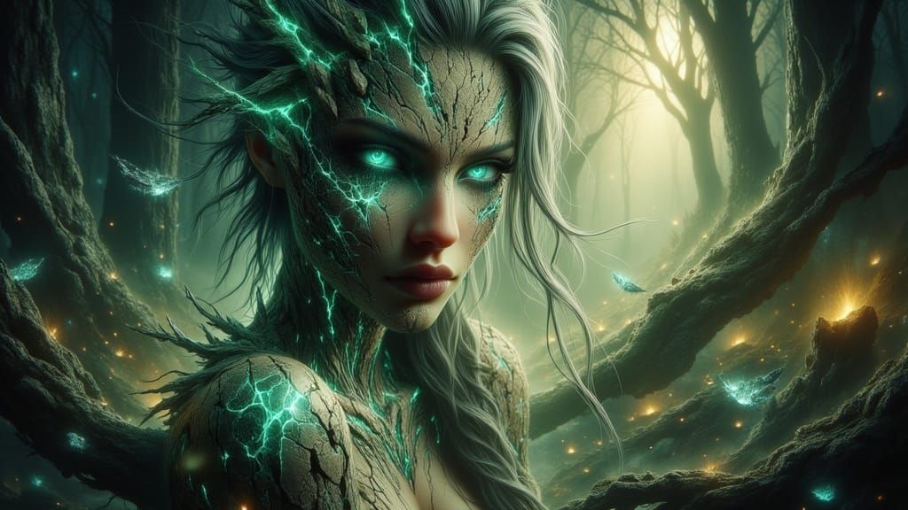 Forest Spirit Dances in Bioluminescent Grove