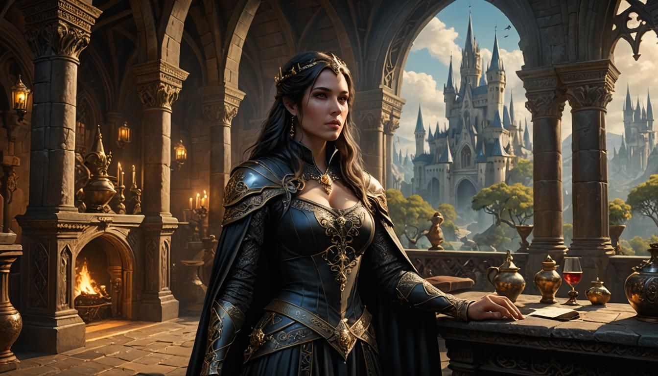 Medieval Gypsy Woman in Gothic Tent, Fantasy Art