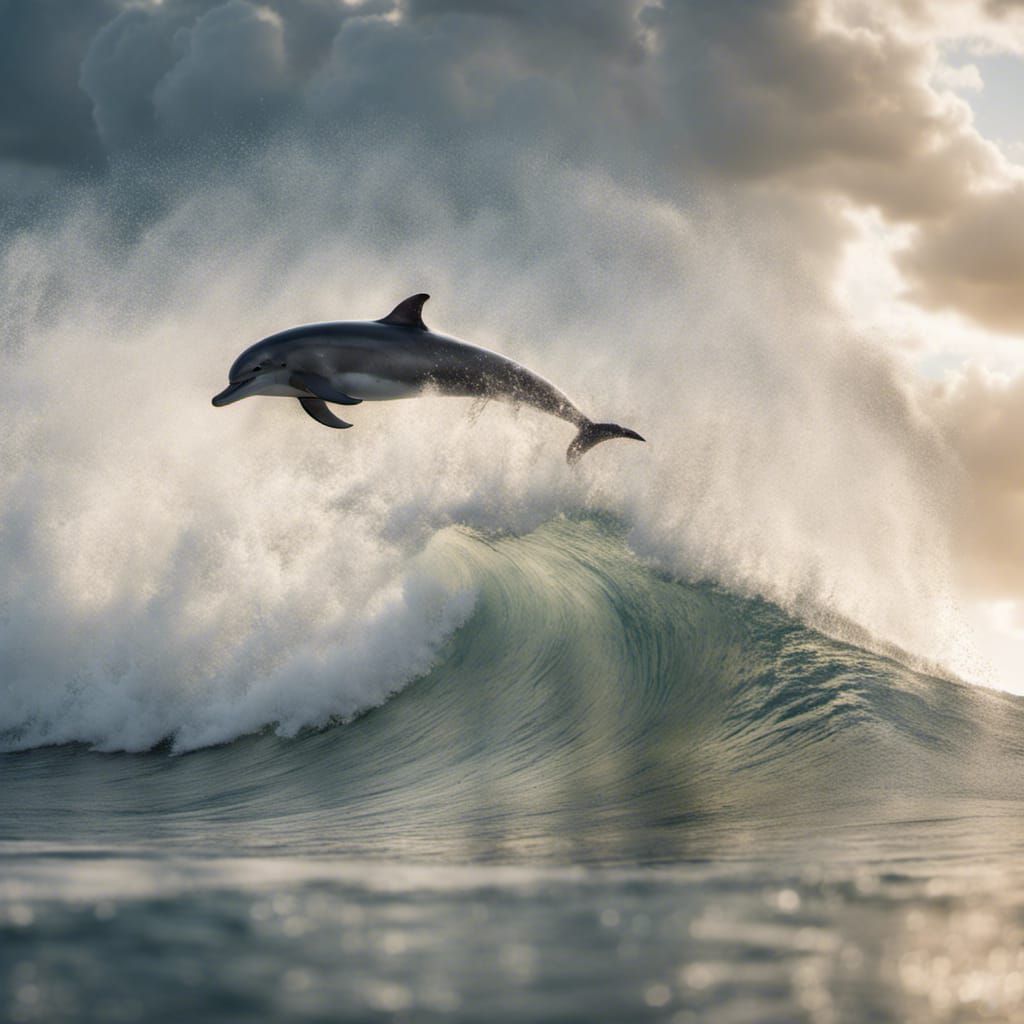 Dolphin Surfing a Giant Wave Underwater