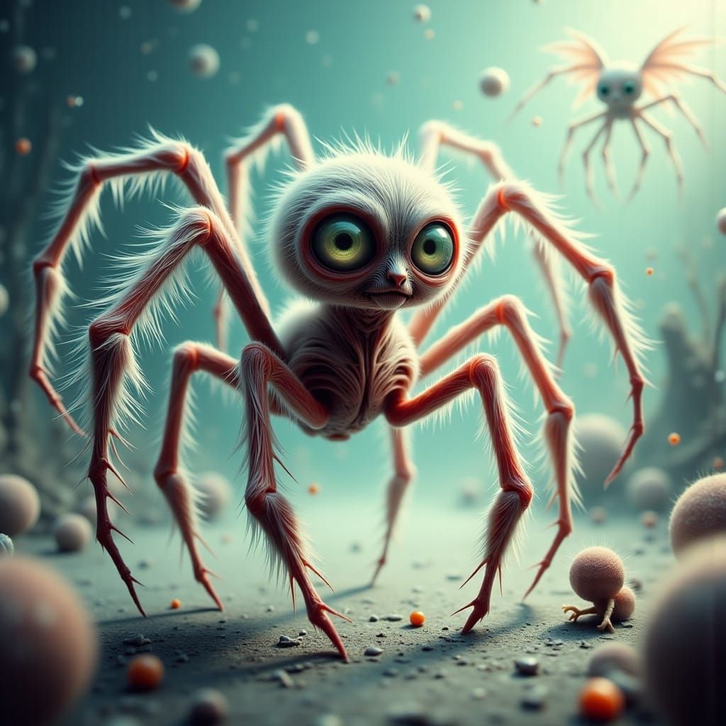 Whimsical Spider Zooms Through Dreamlike Landscape in Soft-F...