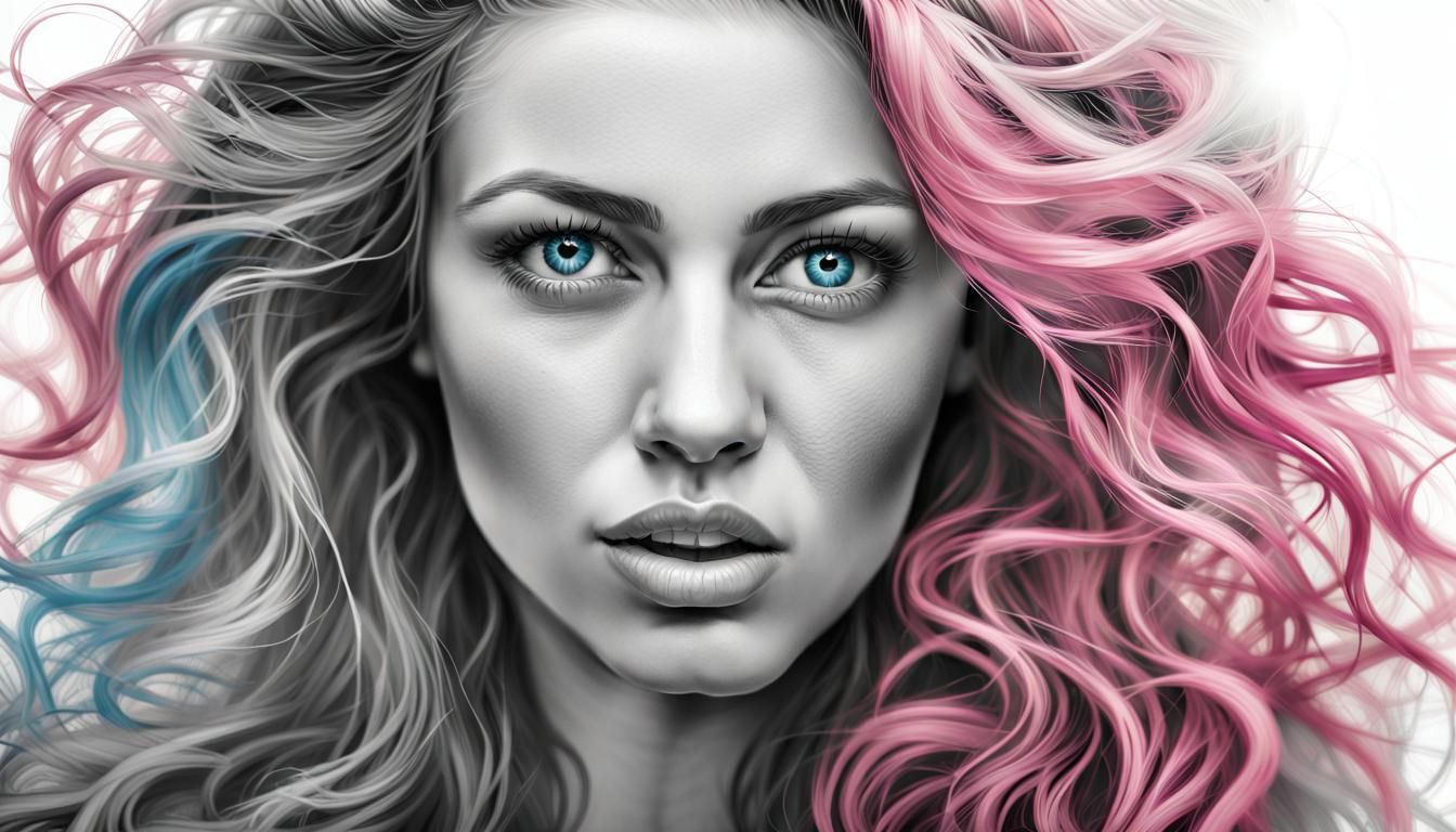 Monochrome Portrait of a Pink-Haired Woman