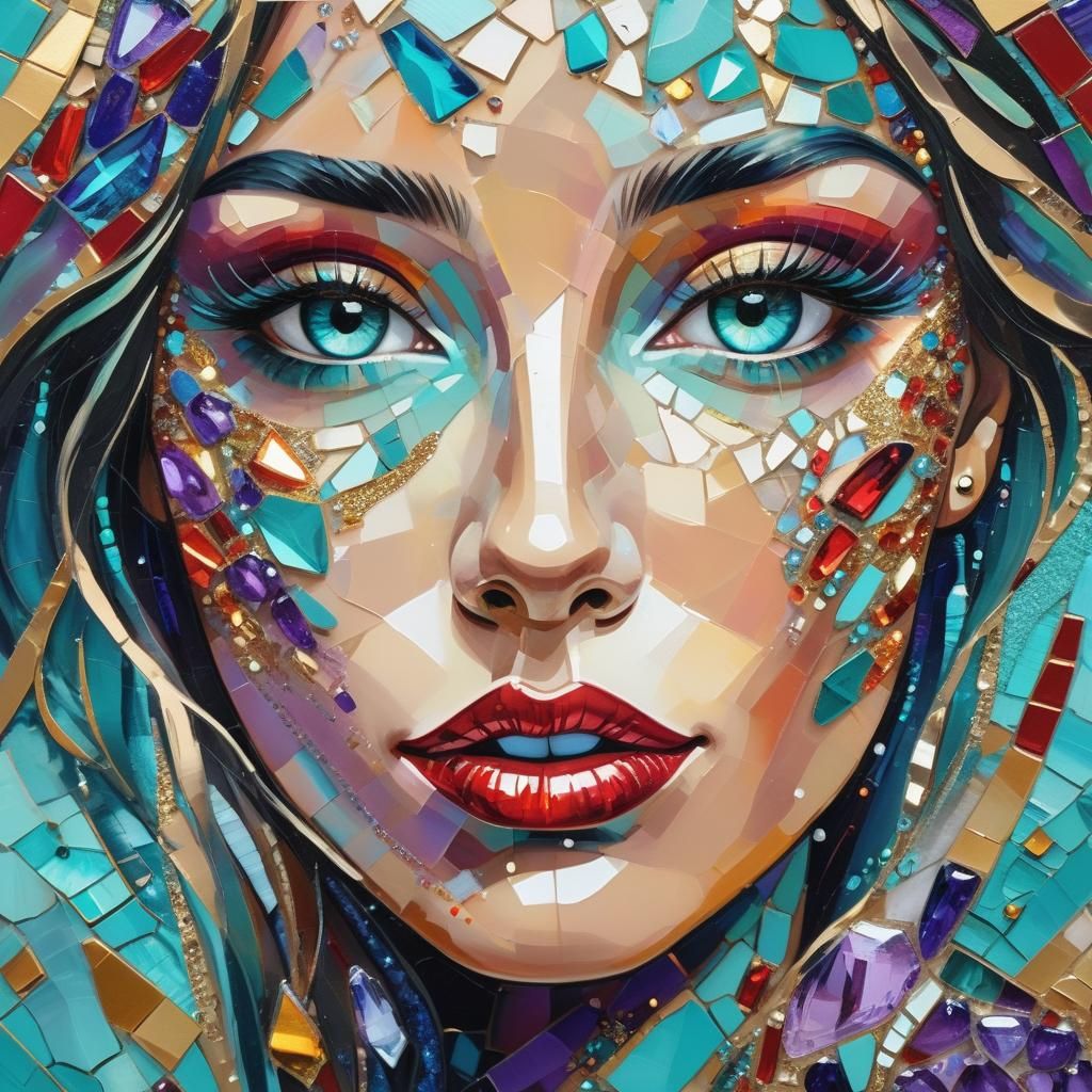 Gemstone Woman: Vivid Abstract Acrylic Portrait