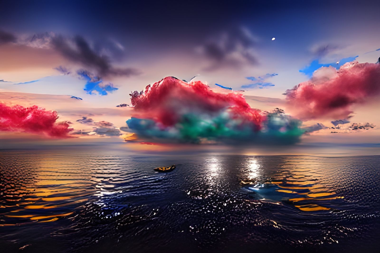 Colorful Evening Sky Reflected on Ocean Surface