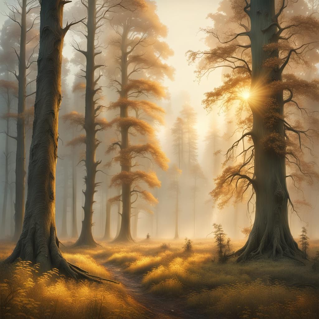 Dawn Forestscape in Matte Painting Style