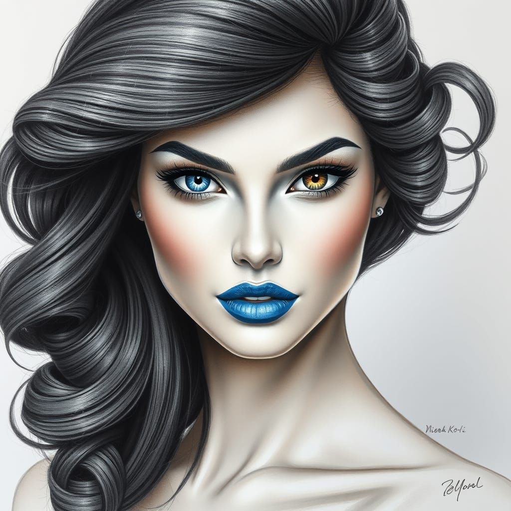 Captivating Woman with Heterochromia in Pencil and Charcoal ...