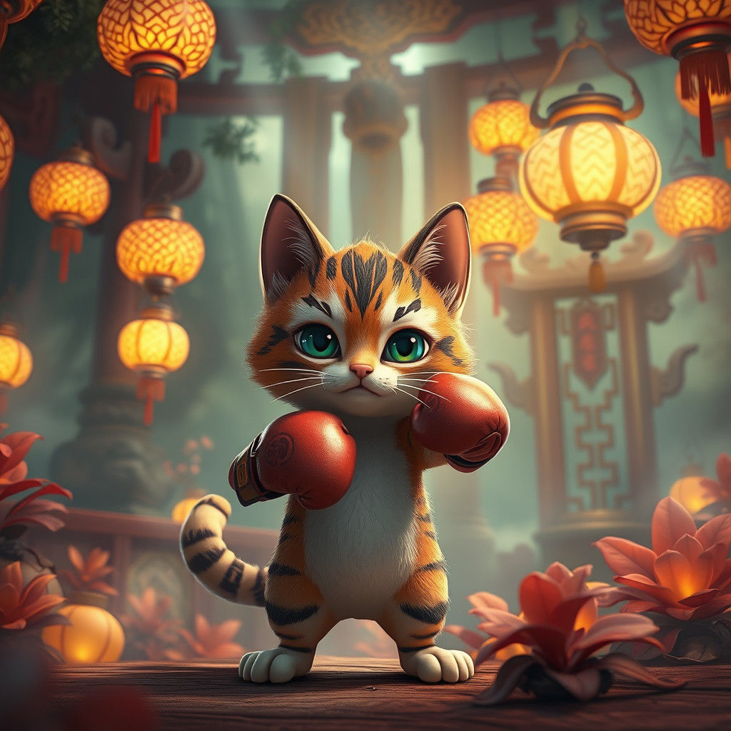 Victorious Feline Warrior in Mystical Arena