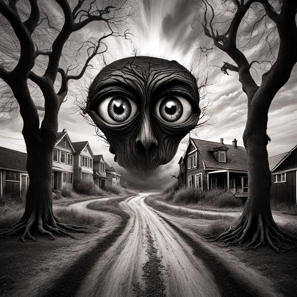 Surreal Eye Gazes Over Eerie Landscape