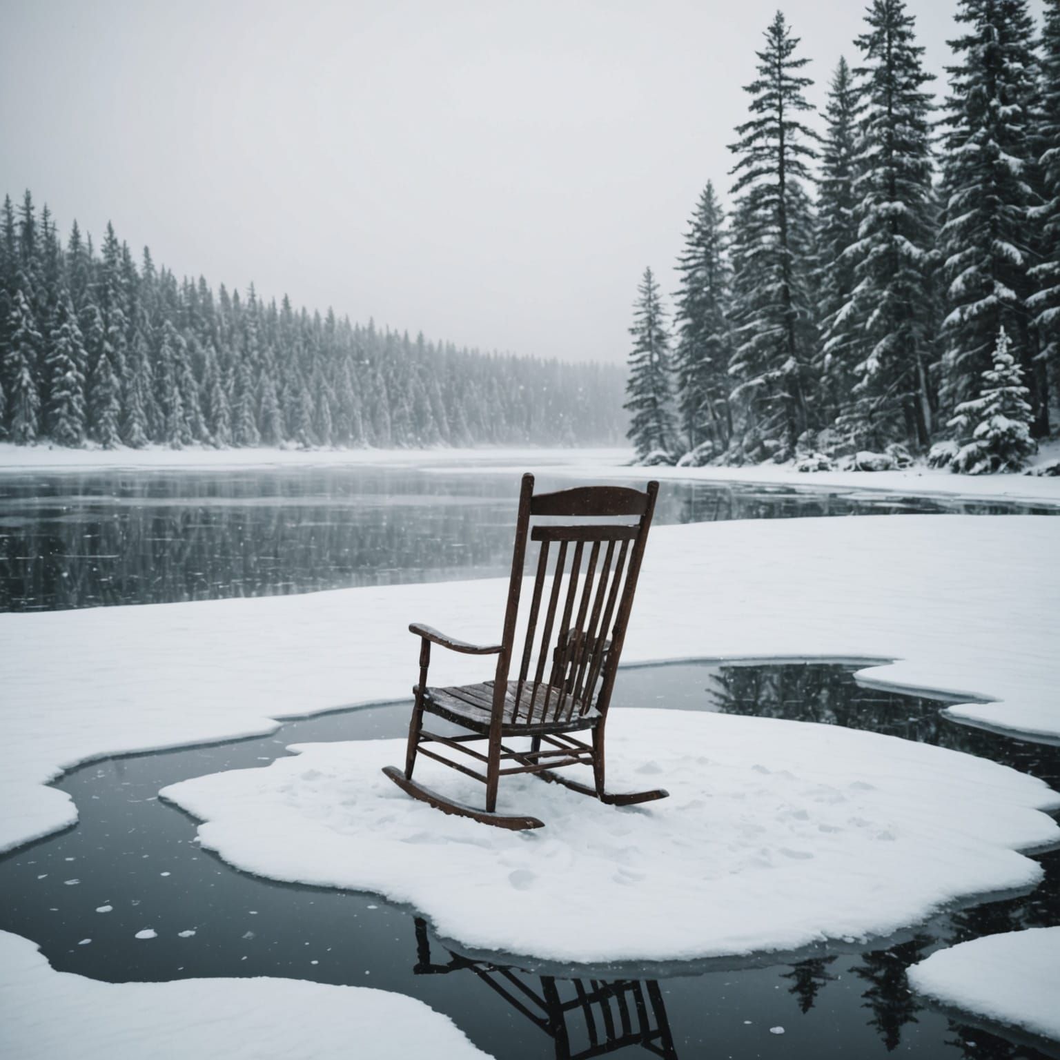 Rocking Chair on Frozen Lake in Blizzard