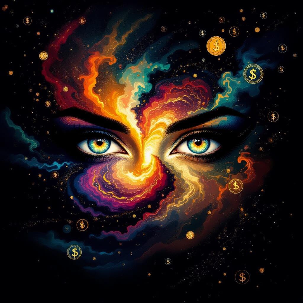 Cosmic Entity with Galaxy Eyes in Abstract Expressionist Sty...